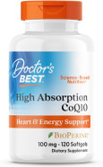 Doctor'S Best High Absorption Coq10 With Bioperine, Gluten Free, Naturally Fermented, Heart Health, Energy Production, 100 Mg, 120 Count Doctor'S Best High Absorption Coq10 With Bioperine, Gluten Free, Naturally Fermented, Heart Health, Energy Production, 100 Mg, 120 Count
