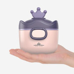 A deep purple, double-sealed baby milk powder dispenser with two compartments, designed for portability and freshness. A deep purple, double-sealed baby milk powder dispenser with two compartments, designed for portability and freshness.