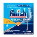 84-count Finish All in 1 Gelpacs — powerful dishwasher detergent tablets with grease-fighting enzymes and a fresh orange scent.
