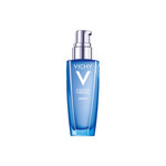 A sleek, transparent bottle of Vichy Aqualia Thermal Power Serum with a pump dispenser, containing a clear, lightweight hydrating serum.​