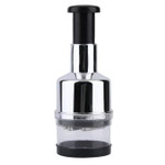 Manual hand chopper with automatic rebound, silver finish, ideal for chopping vegetables, garlic, onions, and nuts. Manual hand chopper with automatic rebound, silver finish, ideal for chopping vegetables, garlic, onions, and nuts.