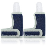 Set of two soft silicone finger guards with adjustable breathable wristbands, designed to gently prevent toddlers from thumb and finger sucking. Set of two soft silicone finger guards with adjustable breathable wristbands, designed to gently prevent toddlers from thumb and finger sucking.
