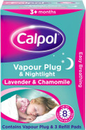 Calpol Vapour Plug Nightlight Lavender Chamomile 3+ Months, 3 Refills (Blue Light Version)