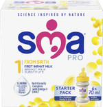 SMA PRO First Infant Milk, From Birth, Starter Pack, 70ml (Pack of 6)