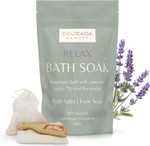 Bath Salts | Foot Soak | Himalayan Salts with Lavender and Jojoba Essential Oils | Treat Aches | Muscle Recovery | Tired Feet | Nail Care | Cotton Bag & Wooden Scoop | (500g) (Relax) Bath Salts | Foot Soak | Himalayan Salts with Lavender and Jojoba Essential Oils | Treat Aches | Muscle Recovery | Tired Feet | Nail Care | Cotton Bag & Wooden Scoop | (500g) (Relax)