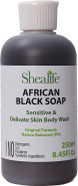 African Black Soap Liquid, 250ml, 8.45 Fl Oz, using Shea Butter, & Virgin Coconut Oil. Contains No SLS, Detergents & Parabens. Ideal for very Sensitive Skin types. Unscented African Black Soap Liquid, 250ml, 8.45 Fl Oz, using Shea Butter, & Virgin Coconut Oil. Contains No SLS, Detergents & Parabens. Ideal for very Sensitive Skin types. Unscented