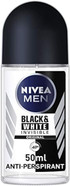 NIVEA MEN Black & White Invisible Original Antiperspirant Deodorant (50 ml), Men's Deodorant with 0% Alcohol, 48 Hour Antiperspirant for Men, Roll On Deodorant