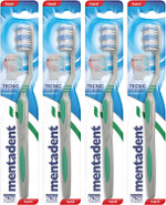 4x Mentadent Tecnic Clean Toothbrush with Hard Bristles and Tongue Cleaner - 4 Toothbrushes