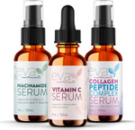 Natural Firm & Glow Skincare Set of 3 Serums  Skin Care Kit with 20% Vitamin C Serum, Peptide Complex Serum, Niacinamide Vitamin B3 Serum to Brighten Complexion and Smooth Wrinkles by Eva Naturals