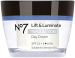 Boots No7 Lift & Luminate TRIPLE ACTION Day Cream 50ml 15 SPF + 5*UVA - Suitable for sensitive skin Boots No7 Lift & Luminate TRIPLE ACTION Day Cream 50ml 15 SPF + 5*UVA - Suitable for sensitive skin