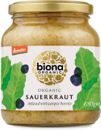 Biona Organic Sauerkraut Multipack 6x680g - Infused with Juniper Berries - Fresh, Naturally Fermented Organic White Cabbage - Pasteurised - High in Protein, Naturally Vegan - No Additives Biona Organic Sauerkraut Multipack 6x680g - Infused with Juniper Berries - Fresh, Naturally Fermented Organic White Cabbage - Pasteurised - High in Protein, Naturally Vegan - No Additives