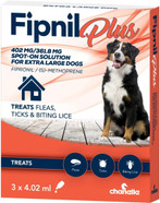 Fipnil Plus Spot On Solution Flea Drops, Tick & Lice Repellent (For X-Large Dogs (Weight 40kg+) 3 Pipettes) Fipnil Plus Spot On Solution Flea Drops, Tick & Lice Repellent (For X-Large Dogs (Weight 40kg+) 3 Pipettes)