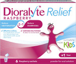 Dioralyte Relief Raspberry - Fast and Effective Rehydration Treatment to Help Replace the Loss of Body Fluid and Electrolytes (minerals and salts) - Raspberry Flavour, 6 Count (Pack of 1) Dioralyte Relief Raspberry - Fast and Effective Rehydration Treatment to Help Replace the Loss of Body Fluid and Electrolytes (minerals and salts) - Raspberry Flavour, 6 Count (Pack of 1)
