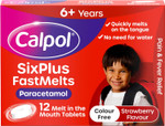 Calpol SixPlus Fastmelts Paracetamol (12 x 250 mg Tablets), Strawberry Flavour Calpol Melts with Paracetamol for Soothing and Effective Fever and Pain Relief, Suitable for Kids from 6 Years