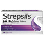 Strepsils Extra Triple Action Lozenges, Blackcurrant, 24 Count, Soothes Sore Throat, Pain Relief, Numbs, Relieves Germs, Fast Acting, Up To 2 Hours, Medication Strepsils Extra Triple Action Lozenges, Blackcurrant, 24 Count, Soothes Sore Throat, Pain Relief, Numbs, Relieves Germs, Fast Acting, Up To 2 Hours, Medication
