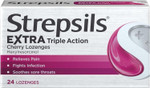 Strepsils Extra Triple Action Cherry Lozenges, 24 Count, Fast Sore Throat Relief, Soothes In 5 Minutes, Enhanced Pain Management, Effective Discomfort Medication Strepsils Extra Triple Action Cherry Lozenges, 24 Count, Fast Sore Throat Relief, Soothes In 5 Minutes, Enhanced Pain Management, Effective Discomfort Medication
