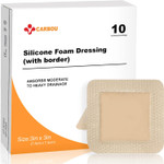 Carbou 10Pcs Silicone Foam Dressing 4"x 4"(10 cm x 10 cm) - with Border Adhesive Waterproof Central Ultra Absorbent-Foam (2.5" X 2.5") Square Dressing Waterproof Silicone Wound Bandage Carbou 10Pcs Silicone Foam Dressing 4"x 4"(10 cm x 10 cm) - with Border Adhesive Waterproof Central Ultra Absorbent-Foam (2.5" X 2.5") Square Dressing Waterproof Silicone Wound Bandage