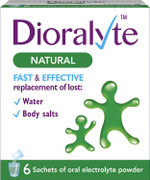 Dioralyte Natural - Fast and Effective Supplement Treatment for Reducing Dehydration and Replacing Electrolytes (mineral salts) of Lost Body Water and Salts- Natural - 6 Sachets