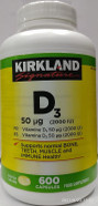 KIRKLAND Signature Extra Strength Vitamin D3, 600 Capsules, 50 mcg, 2000 IU