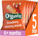 Organix Strawberry Weaning Wands, Organic Baby Snack, 6+ Months, Vegan, 25 g (Pack of 5) Organix Strawberry Weaning Wands, Organic Baby Snack, 6+ Months, Vegan, 25 g (Pack of 5)
