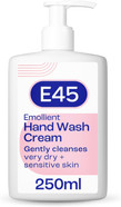E45 Hand and Body Wash Cream - Relieve Dry, Itchy & Irritated Eczema Prone Skin - 250ml - Gently Cleanses Very Dry and Sensitive Skin - Dermatological Soap Free Emollient