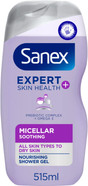 Sanex Expert Skin Health+ Micellar Soothing Shower Gel 515ml, for dry skin, body wash for men & women, nourishes skin, soothes skin tightness, 12 hour hydration, prebiotic & postbiotic complex Sanex Expert Skin Health+ Micellar Soothing Shower Gel 515ml, for dry skin, body wash for men & women, nourishes skin, soothes skin tightness, 12 hour hydration, prebiotic & postbiotic complex