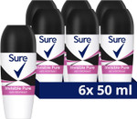 Sure Invisible Pure Anti-Perspirant Roll On for 48-hour sweat and odour protection deodorant for women that protects against white marks and yellow stains 6x 50 ml