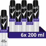 Sure Men Active Dry Anti-Perspirant Aerosol deodorant for men for 48-hour sweat and odour protection 6x 200 ml Sure Men Active Dry Anti-Perspirant Aerosol deodorant for men for 48-hour sweat and odour protection 6x 200 ml