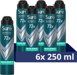 Sure Men Nonstop Protection Resilience Anti-Perspirant Aerosol men's deodorant spray with Body Heat Activated technology for 72 hour protection against odour and sweat 6x 250 ml Sure Men Nonstop Protection Resilience Anti-Perspirant Aerosol men's deodorant spray with Body Heat Activated technology for 72 hour protection against odour and sweat 6x 250 ml