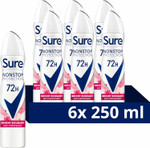 Sure Nonstop Protection Bright Bouquet Anti-Perspirant Aerosol Women's Deodorant Spray with Body Heat Activated tech. and a strawberry & vanilla scent for 72 hour odour and sweat protection 6x 250 ml