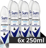 Sure Nonstop Protection Invisible Aqua Anti-Perspirant Aerosol Women's Deodorant Spray with Body Heat Activated technology and white mark protection for 72 hour odour and sweat protection 6x 250 ml Sure Nonstop Protection Invisible Aqua Anti-Perspirant Aerosol Women's Deodorant Spray with Body Heat Activated technology and white mark protection for 72 hour odour and sweat protection 6x 250 ml