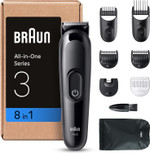 Braun 8-in-1 All-in-One Beard Trimmer & Hair Clipper for Men, Series 3 Grooming Kit with Ultra Sharp Blade, 14 Length Settings (321mm), 50-Min Cordless Use, Washable Heads, UK Plug AIO3545, Black Braun 8-in-1 All-in-One Beard Trimmer & Hair Clipper for Men, Series 3 Grooming Kit with Ultra Sharp Blade, 14 Length Settings (321mm), 50-Min Cordless Use, Washable Heads, UK Plug AIO3545, Black