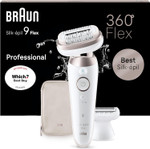 Braun Silk-épil 9 Flex Epilator, Flexible Head for Easier Hair Removal with Ladies Electric Shaver and Trimmer, Gifts for Women, UK 2 Pin Plug, 9-020, White/Gold