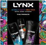Lynx Africa THE TRIFECTA Ice Chill Body Spray 150ml, Excite Body Wash 225ml and Jungle Fresh Anti Perspirant 150ml 3 Pieces Ready to Wrap Gift Set for Him Lynx Africa THE TRIFECTA Ice Chill Body Spray 150ml, Excite Body Wash 225ml and Jungle Fresh Anti Perspirant 150ml 3 Pieces Ready to Wrap Gift Set for Him