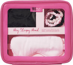 Umberto Giannini Hey Sleepy Head Set with Accessories Toiletry Bag - Black Vegan Silk Hair Wrap and Pink Vegan Silk Eye Mask For Sleeping & 3 x Vegan Silk Scrunchie Hair Ties for Women Umberto Giannini Hey Sleepy Head Set with Accessories Toiletry Bag - Black Vegan Silk Hair Wrap and Pink Vegan Silk Eye Mask For Sleeping & 3 x Vegan Silk Scrunchie Hair Ties for Women