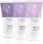 White Hot Cleanse & Condition Trio: brightening hair care regime to cleanse & add gloss to white & grey hair, purple shampoo White Hot Cleanse & Condition Trio: brightening hair care regime to cleanse & add gloss to white & grey hair, purple shampoo