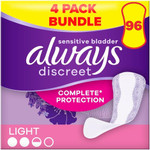 Always Discreet Incontinence Panty Liners For Women, Normal 96 Liners (24 x 4 Packs) SAVING PACK, Complete Protection, for Bladder Leak, Thin And Discreet, Odour Neutraliser Always Discreet Incontinence Panty Liners For Women, Normal 96 Liners (24 x 4 Packs) SAVING PACK, Complete Protection, for Bladder Leak, Thin And Discreet, Odour Neutraliser