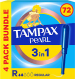 Tampax Pearl Tampons, Regular With Applicator, 72 Tampons (18 x 4 Packs), Leak Protection And Discretion, Super Absorbent Tampax Pearl Tampons, Regular With Applicator, 72 Tampons (18 x 4 Packs), Leak Protection And Discretion, Super Absorbent