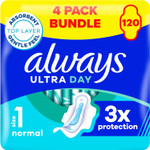 Always Ultra Day Sanitary Towels Normal (Size 1) With Wings 4 x 30 Pads, Super Absorbent And Ultra Thin, For Menstrual Periods Always Ultra Day Sanitary Towels Normal (Size 1) With Wings 4 x 30 Pads, Super Absorbent And Ultra Thin, For Menstrual Periods