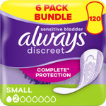 Always Discreet Incontinence Pads Women, Small, 120 Moderate Absorbency Pads (20 x 6 Packs), Odour Neutraliser, Discreet and Flexible, for Sensitive Bladder Always Discreet Incontinence Pads Women, Small, 120 Moderate Absorbency Pads (20 x 6 Packs), Odour Neutraliser, Discreet and Flexible, for Sensitive Bladder