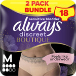 Always Discreet Boutique Incontinence Pants Women, Medium, Plus, 18 High Absorbency Pants (9 x 2 Packs), Odour Neutraliser, Softness and Protection, For Sensitive Bladder Always Discreet Boutique Incontinence Pants Women, Medium, Plus, 18 High Absorbency Pants (9 x 2 Packs), Odour Neutraliser, Softness and Protection, For Sensitive Bladder