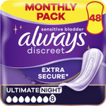 Always Discreet Incontinence Pads Women, Ultimate Night, Absorbency 8, 48 Sanitary Towels (12 x 4), Extra Secure Bladder Weakness, Odour Neutraliser Always Discreet Incontinence Pads Women, Ultimate Night, Absorbency 8, 48 Sanitary Towels (12 x 4), Extra Secure Bladder Weakness, Odour Neutraliser