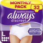 Always Discreet Incontinence Pants Women Large, UK Size 16-22, White, Absorbency 7, 32 Underwear , Disposable Maternity Knickers (8 x 4 Packs), Heavy Bladder Leak Protection , Maternity Postpartum Always Discreet Incontinence Pants Women Large, UK Size 16-22, White, Absorbency 7, 32 Underwear , Disposable Maternity Knickers (8 x 4 Packs), Heavy Bladder Leak Protection , Maternity Postpartum