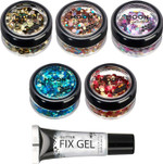 Mystic Chunky Glitter by Moon Glitter - Set of 5 Colours + Fix Gel - Cosmetic Festival Makeup Glitter for Face, Body, Nails, Hair, Lips - 3g Mystic Chunky Glitter by Moon Glitter - Set of 5 Colours + Fix Gel - Cosmetic Festival Makeup Glitter for Face, Body, Nails, Hair, Lips - 3g
