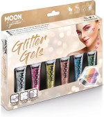 Holographic Fine Face & Body Glitter Gel by Moon Glitter - Boxset - Cosmetic Festival Glitter Face Paint for Face, Body, Hair, Nails - 12ml