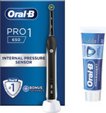 Oral-B Pro 1 Electric Toothbrush For Adults & Pro-Expert Professional Protection Toothpaste, 1 Handle, 1 Toothbrush Head, 2 Pin UK Plug, 650, Black