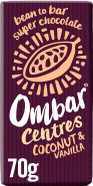 Vegan Chocolate Bar - Ombar Centres - Coconut & Vanilla - Organic Fair Trade Chocolate - Dairy and Gluten Free - Raw Cacao - 70g - Single Bar Vegan Chocolate Bar - Ombar Centres - Coconut & Vanilla - Organic Fair Trade Chocolate - Dairy and Gluten Free - Raw Cacao - 70g - Single Bar