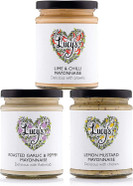 Lucys Dressings Flavoured Mayonnaise Bundle; Lime & Chilli, Roasted Garlic & Pepper and Lemon Mustard 3 x 240g Lucys Dressings Flavoured Mayonnaise Bundle; Lime & Chilli, Roasted Garlic & Pepper and Lemon Mustard 3 x 240g