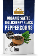 Ausha Organic Tellicherry Black Peppercorns 100g - 2** GREAT TASTE AWARD 2024 - UK Certified Organic by Soil Association - Salted Ausha Organic Tellicherry Black Peppercorns 100g - 2** GREAT TASTE AWARD 2024 - UK Certified Organic by Soil Association - Salted