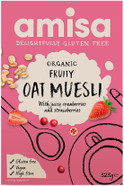 Amisa Organic Gluten-Free Fruity Oat Muesli, 325g - High in Fibre Breakfast Cereal with Cranberries & Strawberries Amisa Organic Gluten-Free Fruity Oat Muesli, 325g - High in Fibre Breakfast Cereal with Cranberries & Strawberries